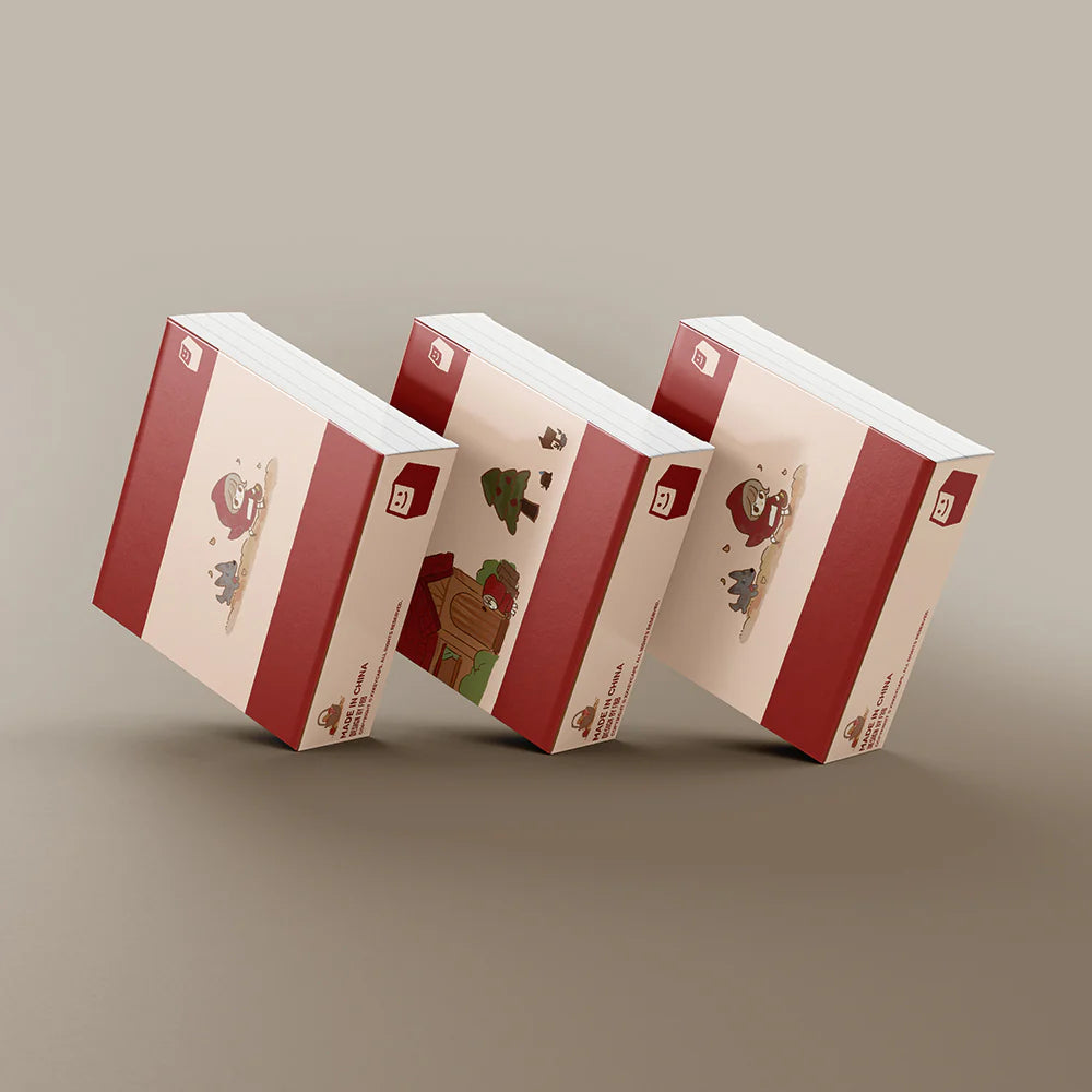 Three keycap boxes in red and white, featuring illustrated character-themed graphics