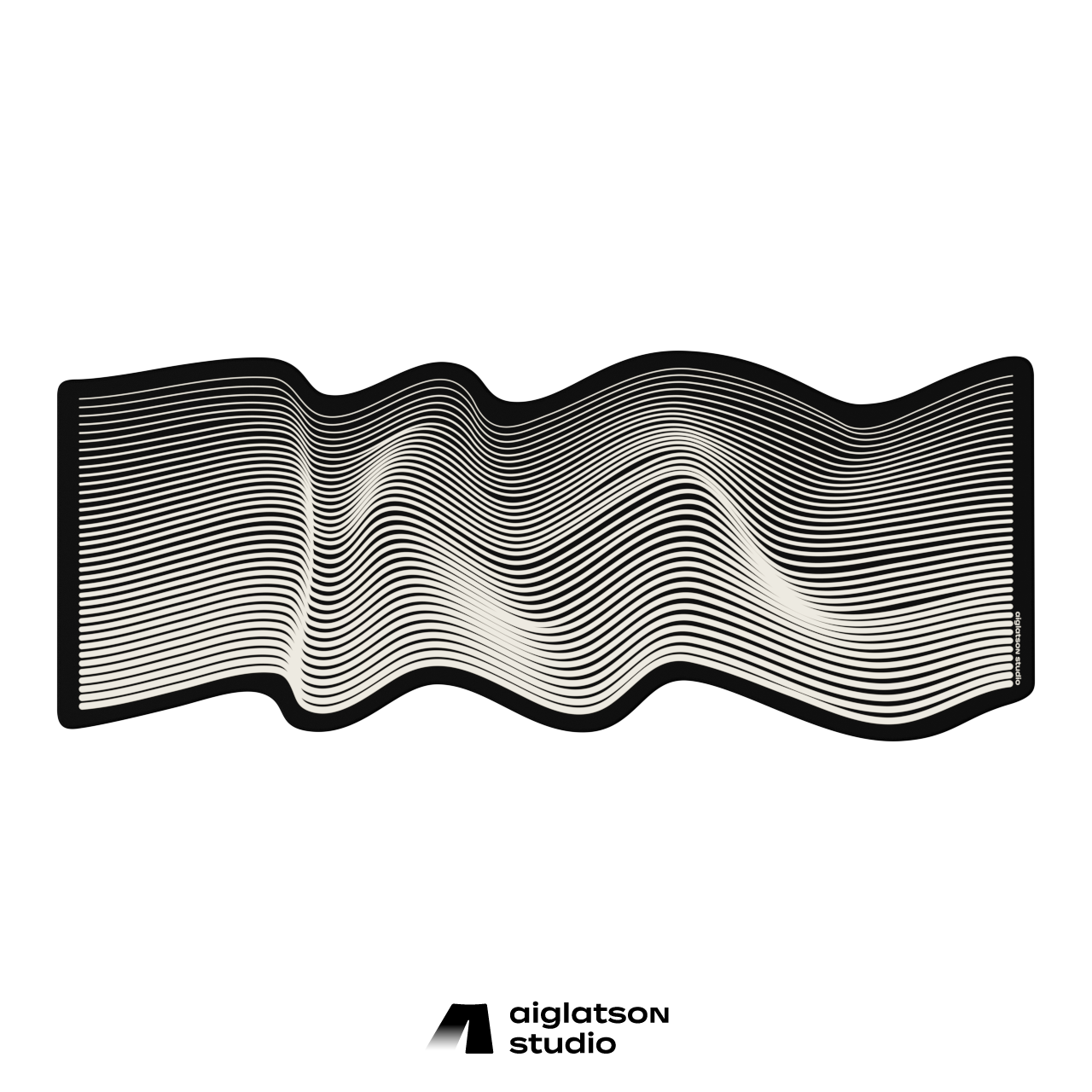 Black desk mat with layered wavy line pattern