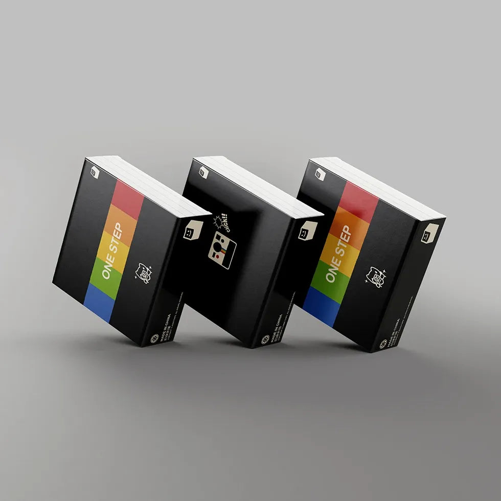 Click keycaps retail boxes, black packages with rainbow stripe panels