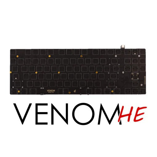 Keyboard PCB add-on with Venom HE label and switch footprint holes
