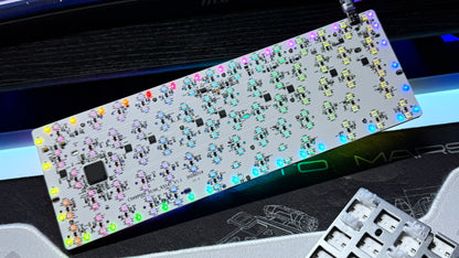 PCB module with dense electronics layout and colorful LED component rows