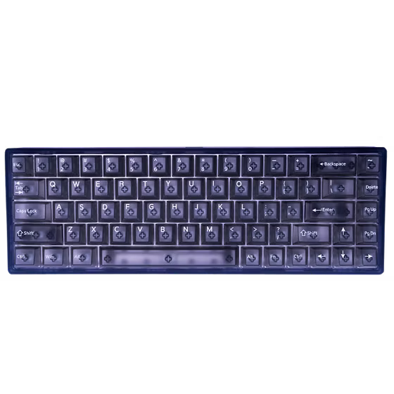 Black wired keyboard with white key labels and full-size layout