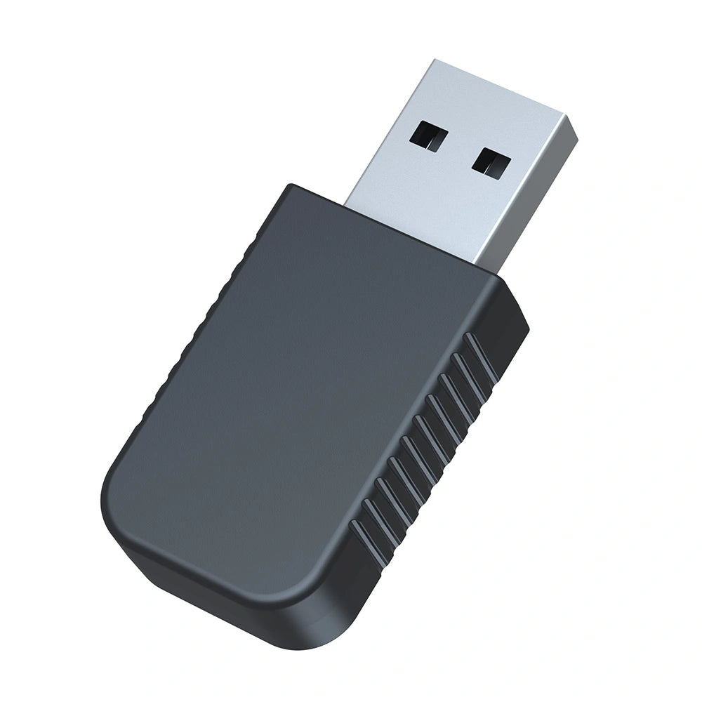 USB bootloader adapter, dark gray body with ribbed side grip and silver USB plug