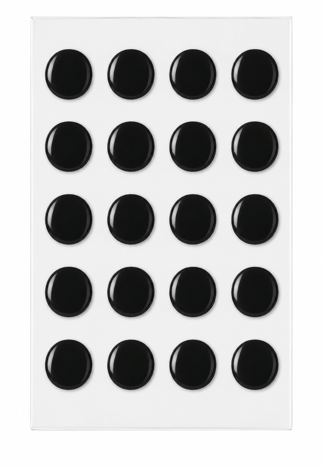 Universal dot mouse skates: 20 black round pads on display sheet