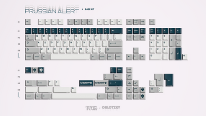 Keycap layout diagram for base kit with teal top row and white modifier keys