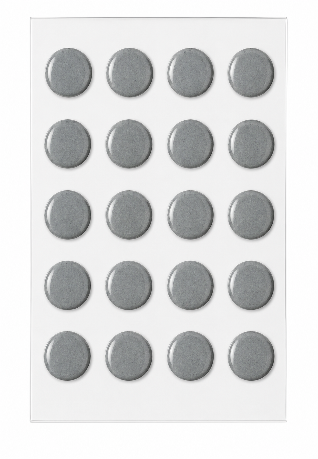 Universal dot mouse skates: 20 grey round pads on display sheet