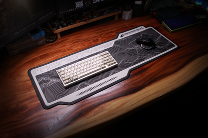 Offwhite desk mat with gray topographic lines and black outlined border