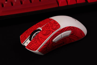 Red grip tape sheet set with swirl pattern for gaming mouse