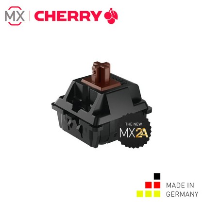 Cherry MX2A mechanical switch, brown stem on black housing, with brand markings