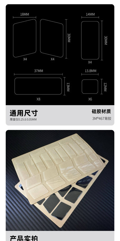 Mouse grip tape pieces with size guide, cream adhesive curved pads