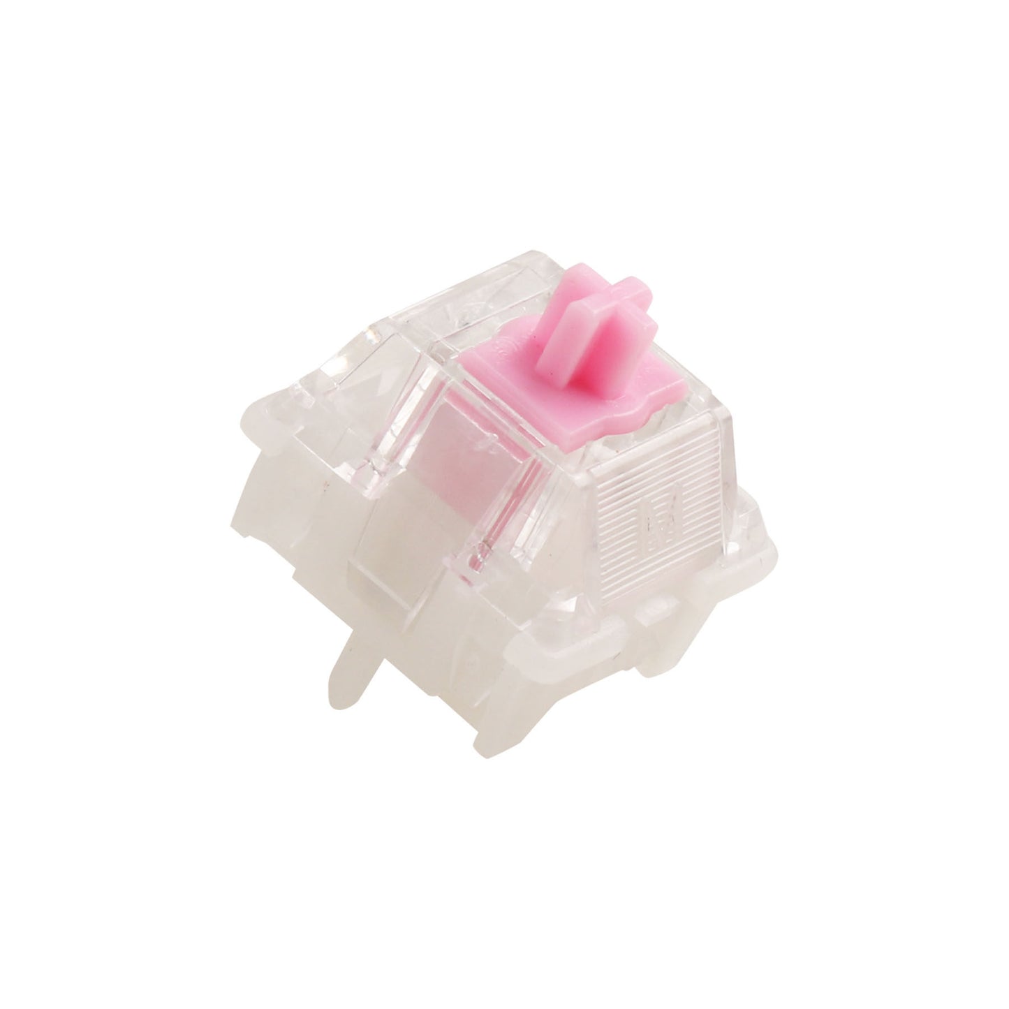 Keyboard switch with clear body and pink actuator on top