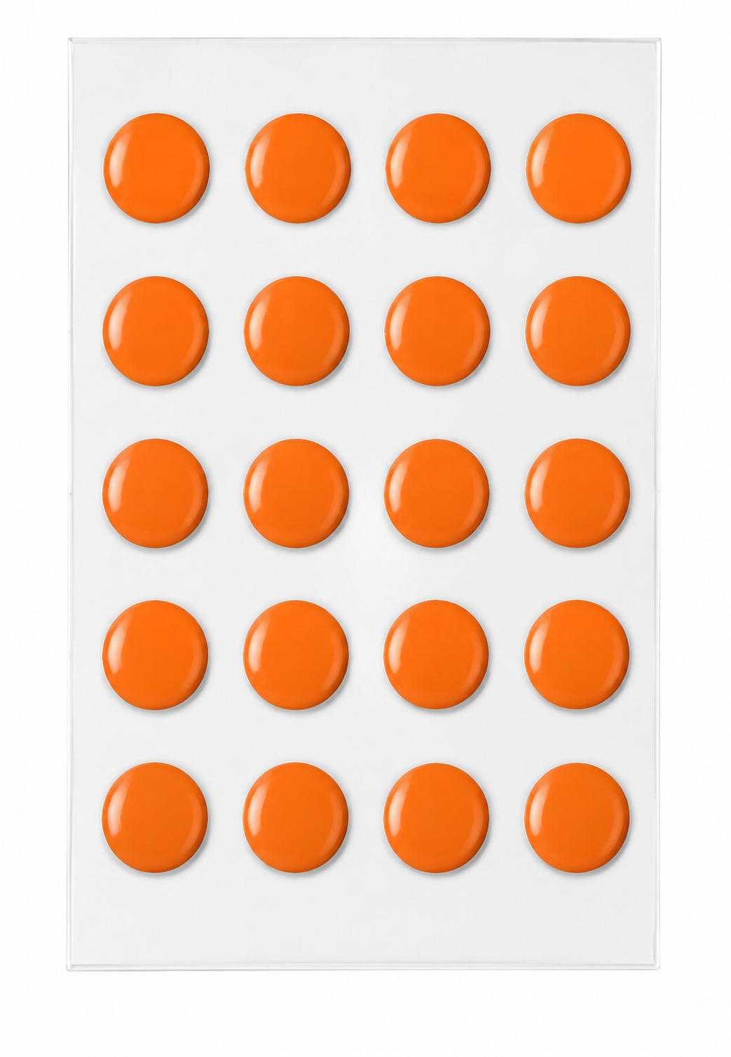 Universal dot mouse skates: 20 orange round pads on display sheet