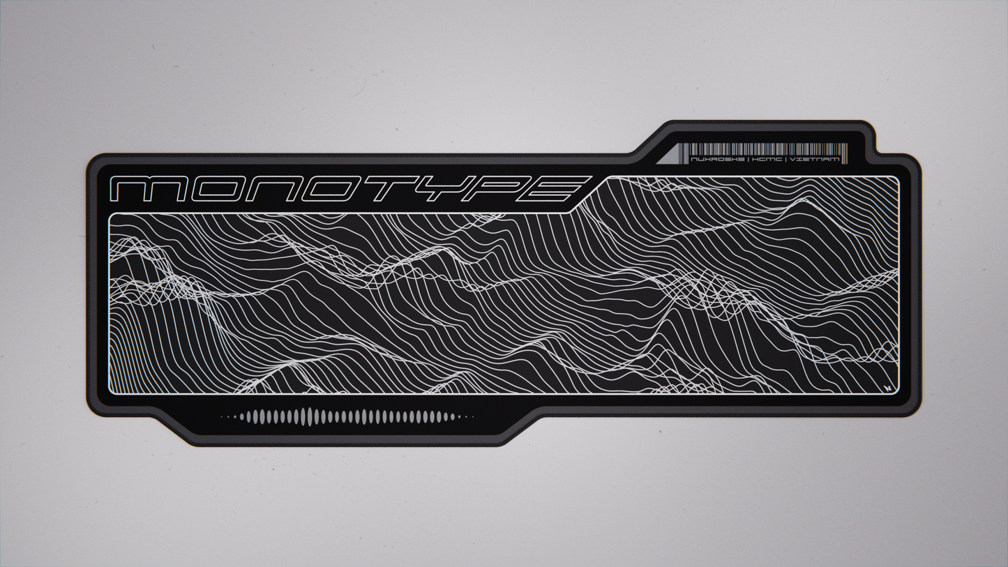 Offwhite desk mat top view with dark topographic lines and black outlined border