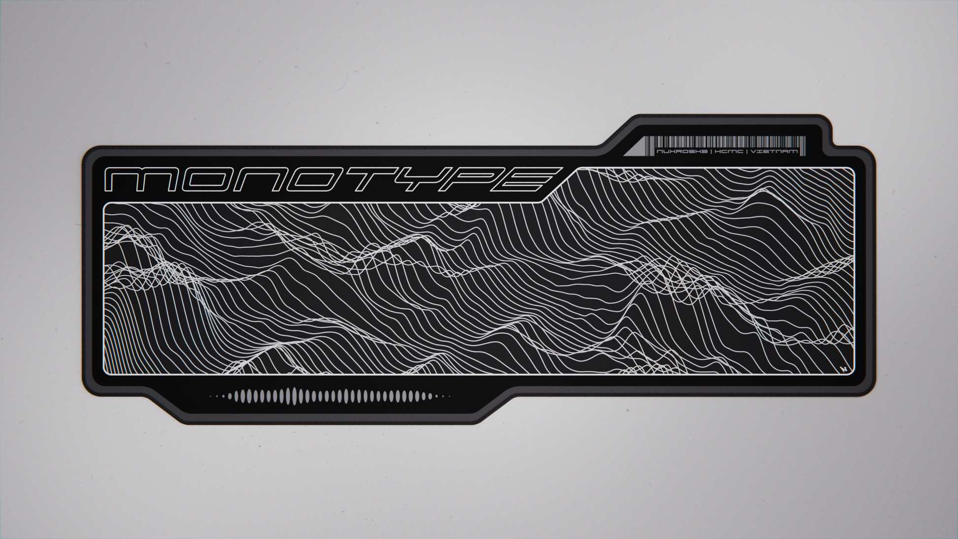 Offwhite desk mat top view with dark topographic lines and black outlined border