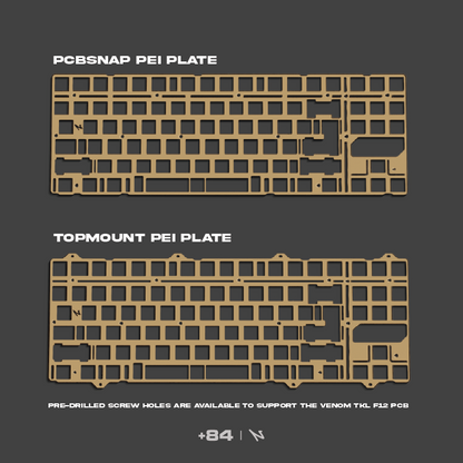PEI plate accessory for +84 keyboard, PCBsnapped top-mount plate with mounting cutouts