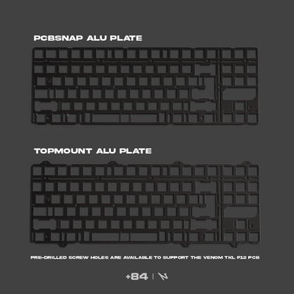 Alu plate accessory for +84 keyboard, PCBsnapped top-mount plate with mounting cutouts