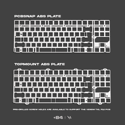 ABS plate accessory for +84 keyboard, PCBsnapped top-mount plate with mounting cutouts