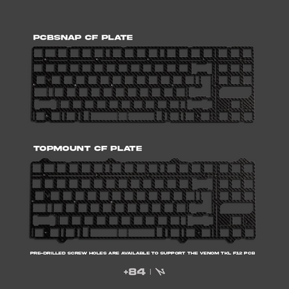 CF plate accessory for +84 keyboard, PCBsnapped top-mount plate with mounting cutouts