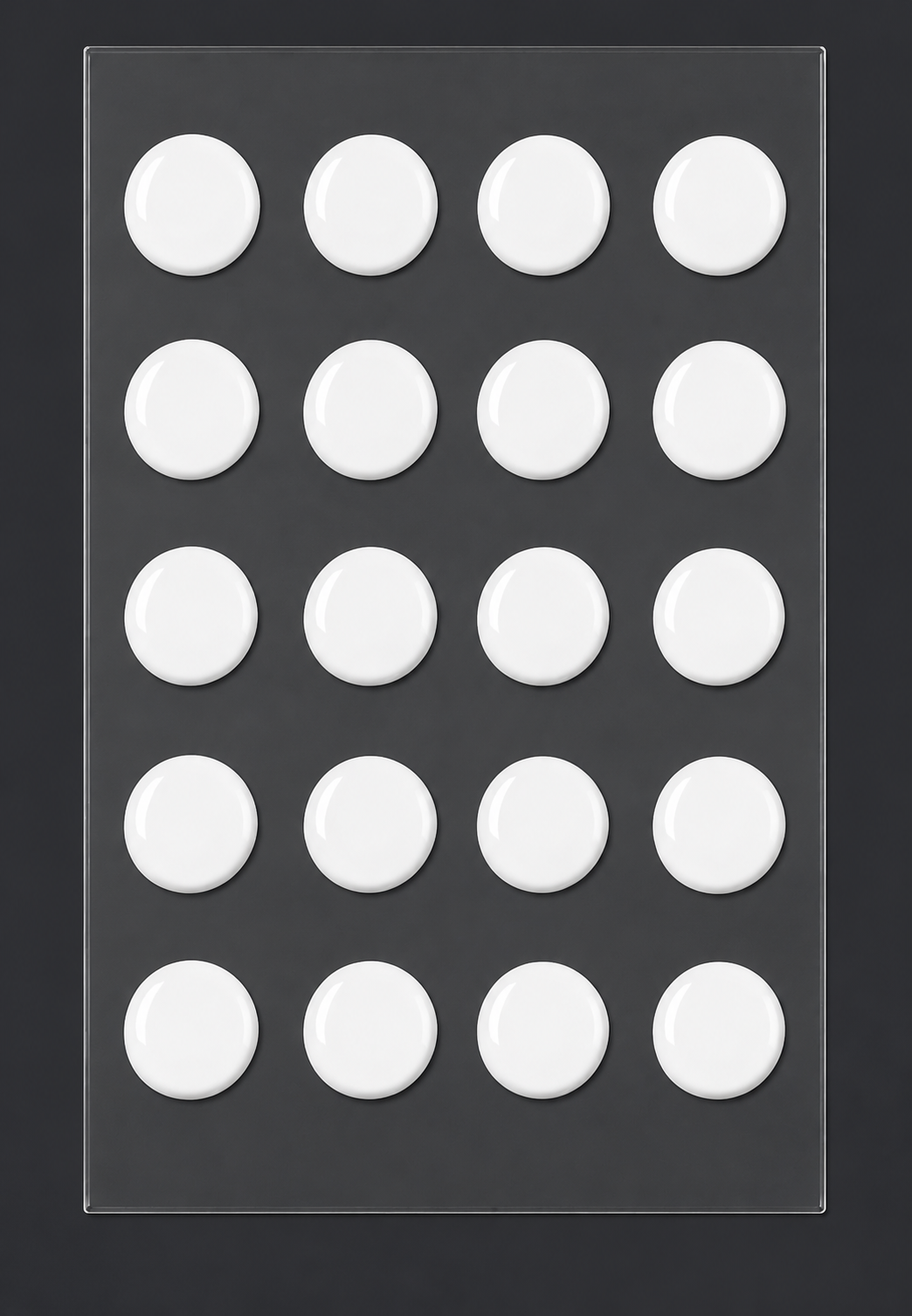 Universal dot mouse skates: 20 white round pads on display sheet