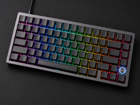 Wired mechanical keyboard with multicolor RGB backlit keys and black frame