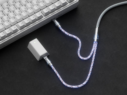 1-to-2 split fabric cable with braided cord and two metal connector ends
