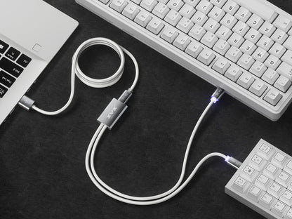 1-to-2 split fabric cable with braided cord and two square metal plug ends