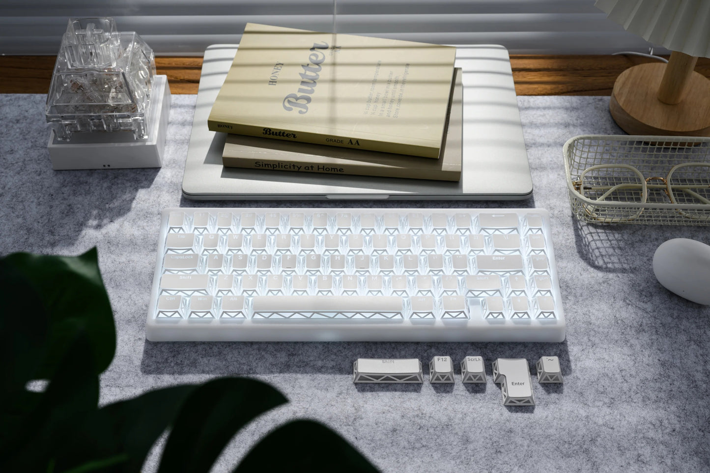 XVX Prism Refraction keyboard, white sculpted keycaps with grid pattern