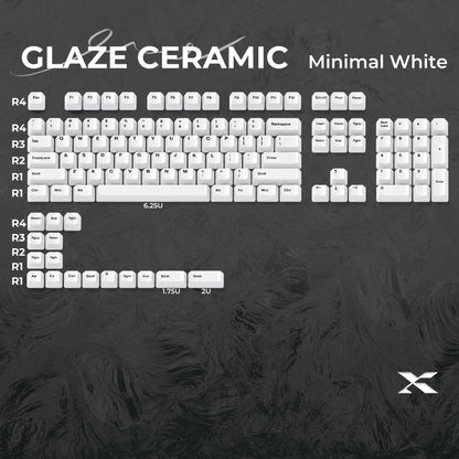 Glaze Ceramic keyboard keycaps, minimal white layout with white legends