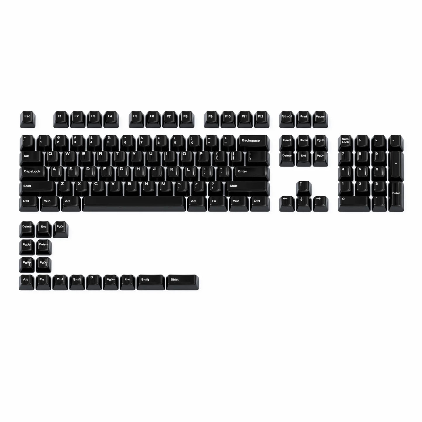 Glaze Ceramic keyboard keycaps in black with white legends, full layout