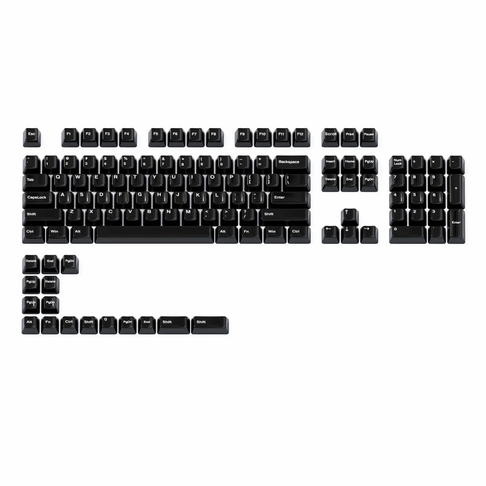 Glaze Ceramic keyboard keycaps in black with white legends, full layout