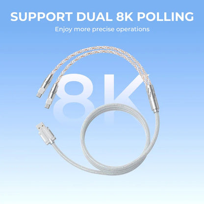 USB split cable with dual connectors and braided metal-silver leads