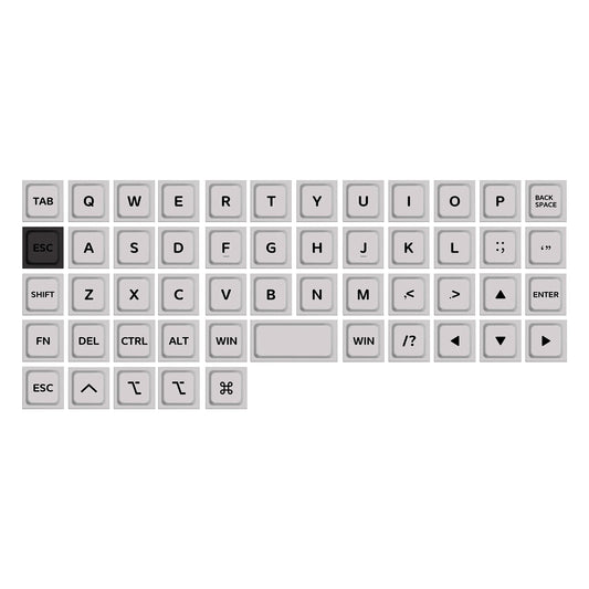 Low-profile keycaps set with light-gray keycaps and visible Tab, QWERTY, and Win keys
