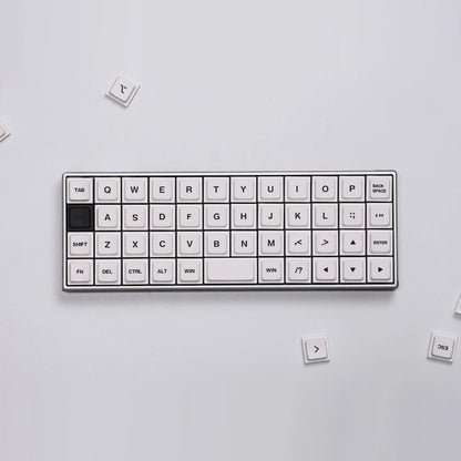 Low-profile keycaps set on keyboard layout with mixed white and dark modifier keycaps