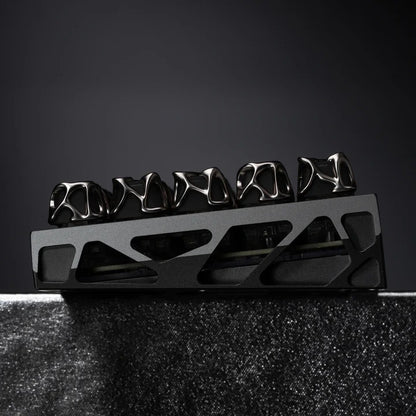 Keyboard keycap set with bold black and silver accent row