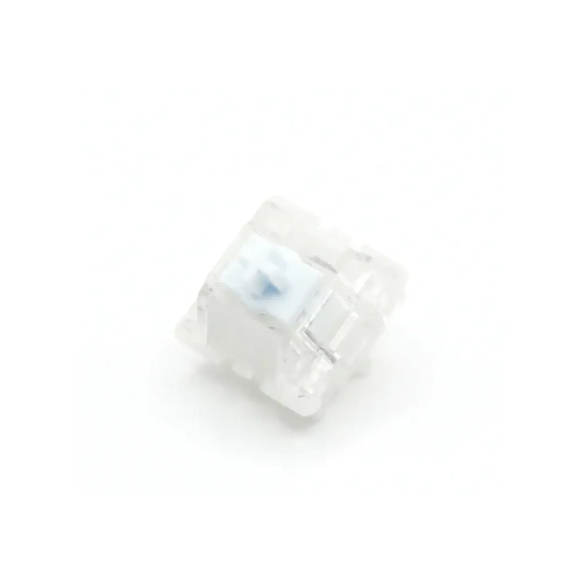 Everglide Siren v4 Hall Effect switch, angled view of clear case and blue stem