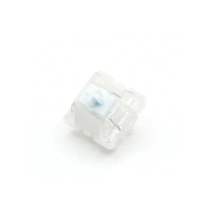 Everglide Siren v4 Hall Effect switch, angled view of clear case and blue stem