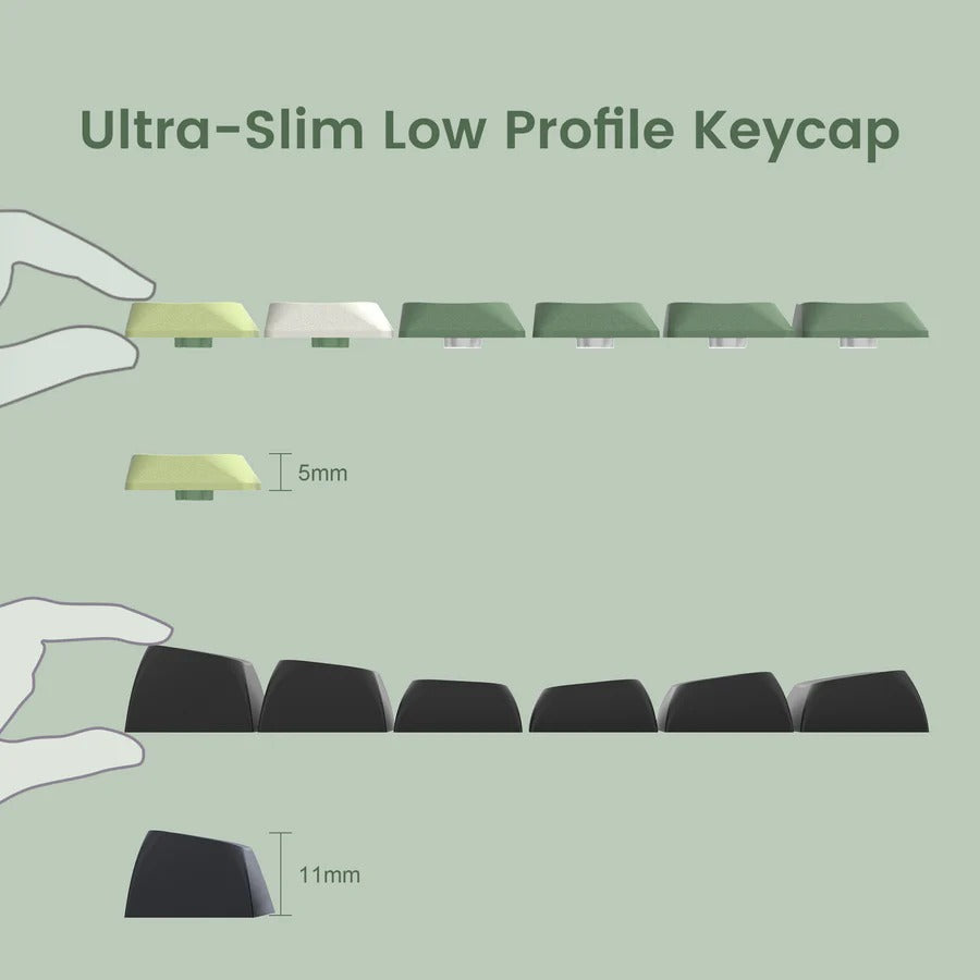 Ultra-slim low profile keycap height, 5 mm vs 11 mm
