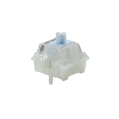 Everglide Siren v4 Hall Effect switch, side view with clear body and blue stem