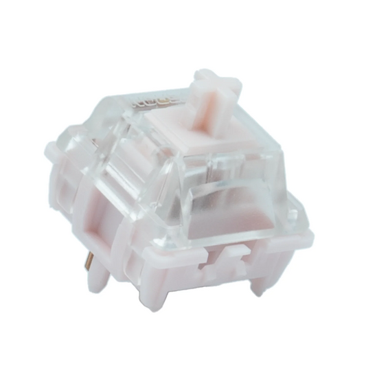 Mechanical keyboard switch with translucent housing and pink stem