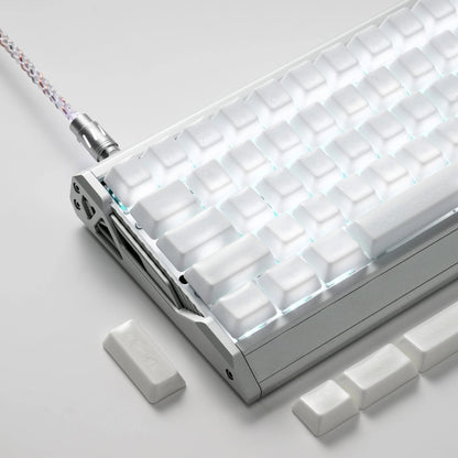 White crazed ceramic full keyboard keycaps on a metal base