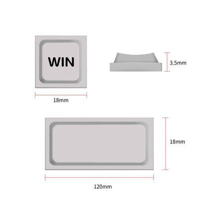Low-profile keycap diagram with WIN key, 18mm height and 120mm width