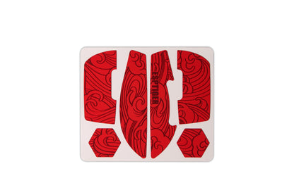 Red grip tape set on backing card with swirl graphics
